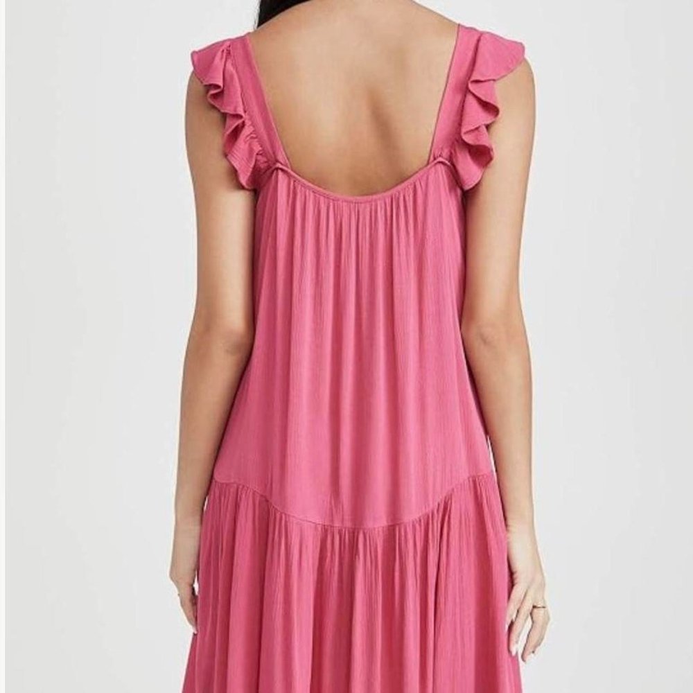 BB Dakota Flowy Maxi Dress Fuscia Pink with Ruffled Sleeves